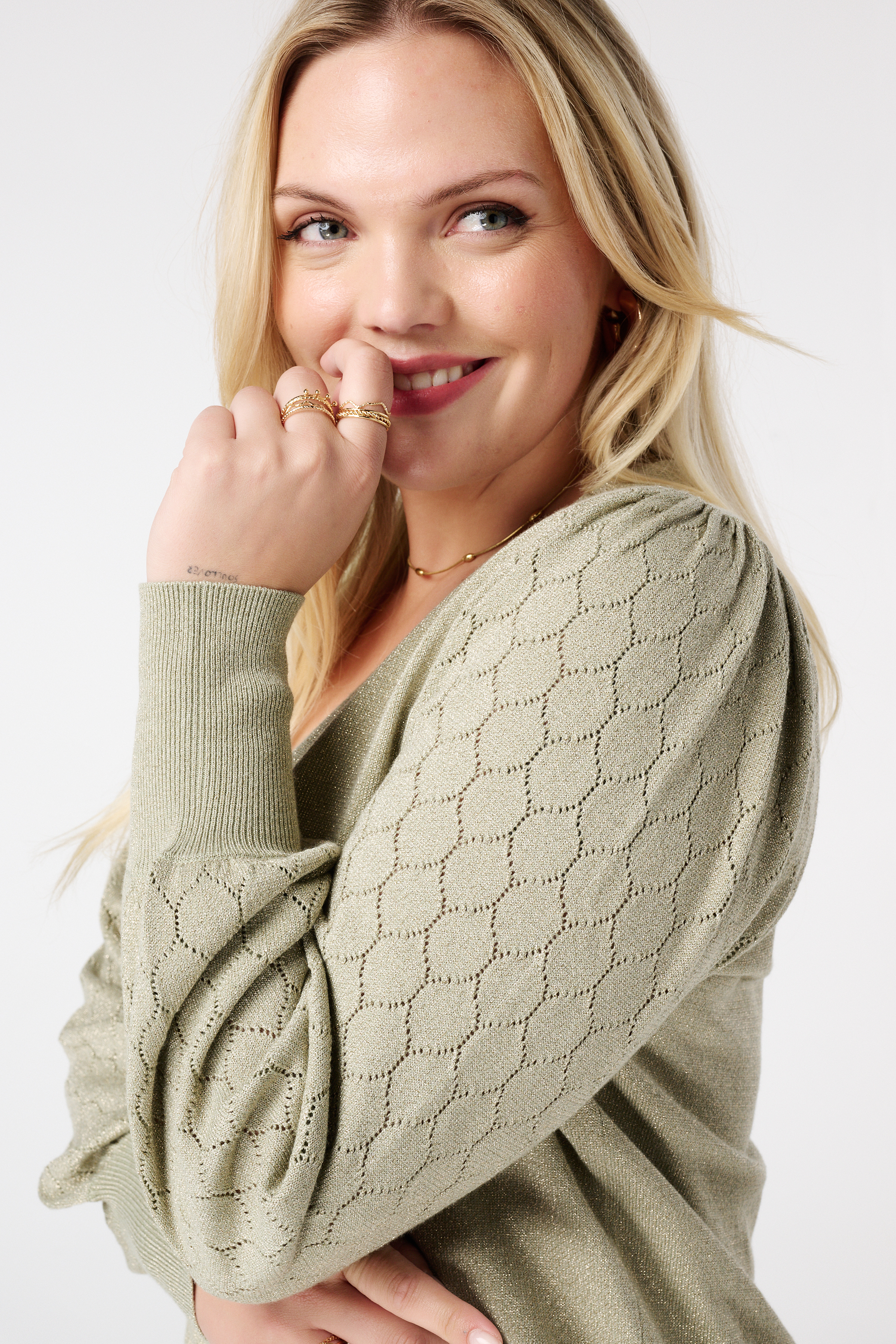 Trui met lurex en details op de mouwen Mint