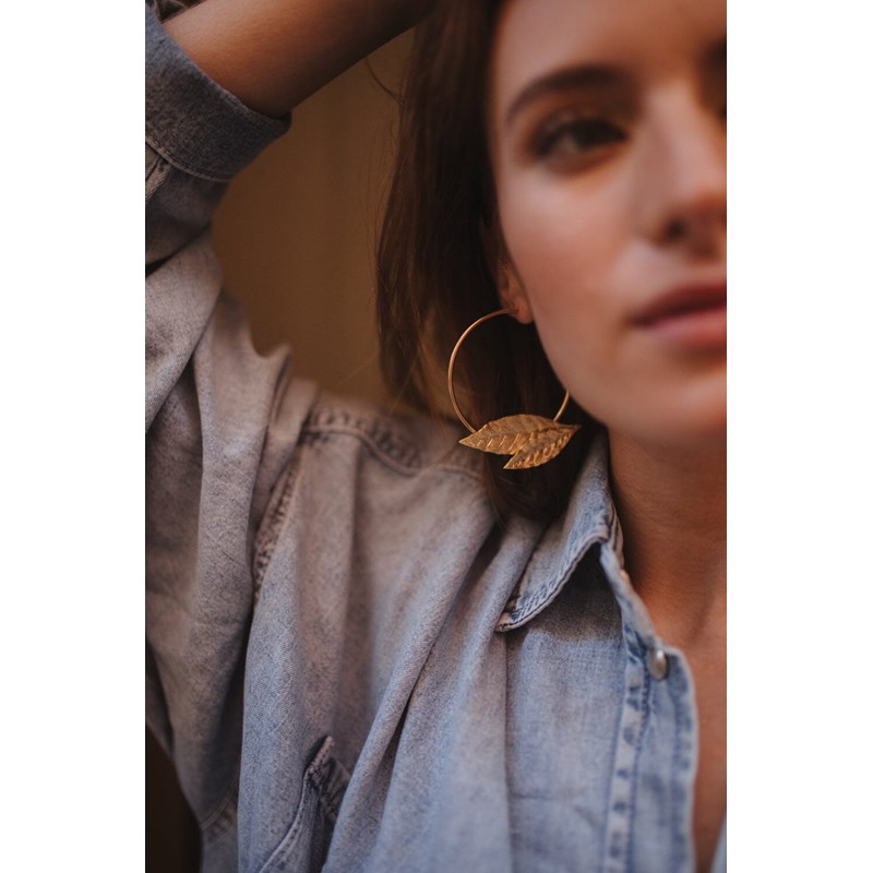 boucles d'oreilles créoles feuilles doré à l'or fin - THALIE