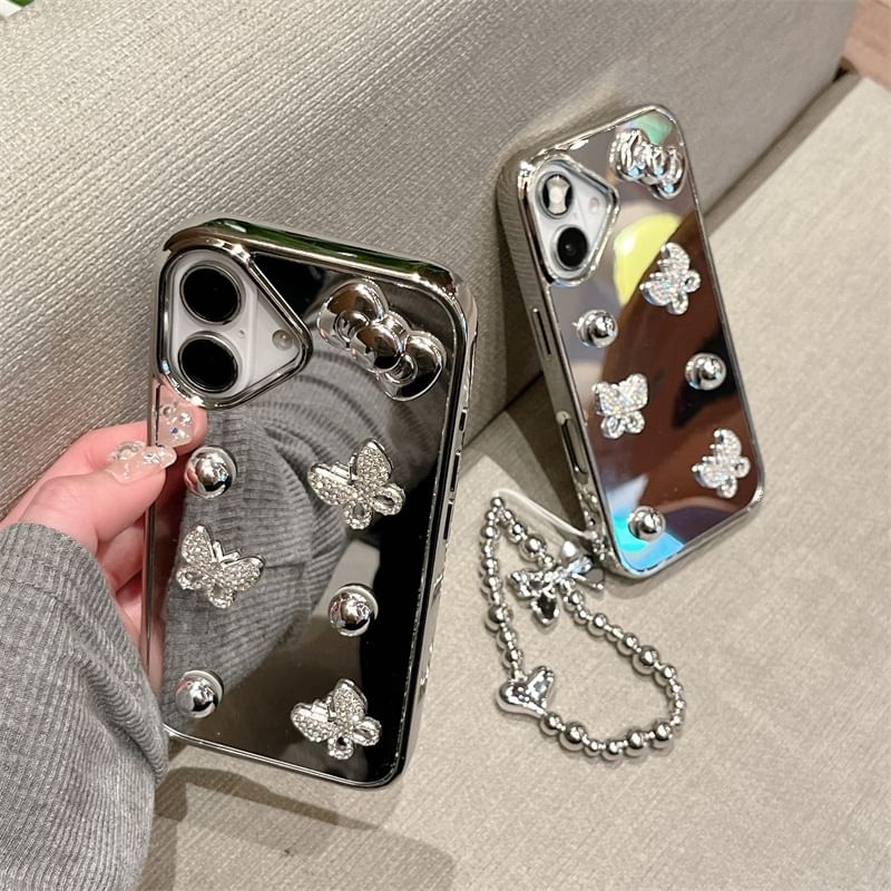 Fonekase - Vlinder gespiegeld telefoonhoesje / bandje / set - Apple iPhone 16 Pro Max / 16 Pro / 16 Plus / 16 / 15 Pro Max / 15 Pro / 15 Plus / 15 / 14 Pro Max / 14 Pro / 14 Plus / 14 / SE / 13 Pro Max / 13 Pro / 13