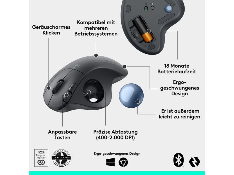 Logitech Trackball Ergo M575s Wireless Graphite Arbeiten in Ihrer Komfortzone mit dem kabellosen Ergo M575S Trackball