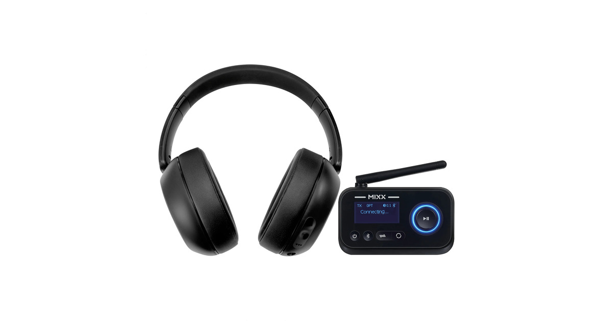 MIXXStreamQ TV Headphones and Audio Transmitter over-ear headset  (Zwart, Bluetooth 5:3)