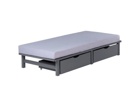HOMESTYLE4U - Lit enfant Lit en palette gris 90x200 cm avec 2 tiroirs sommier à latte...