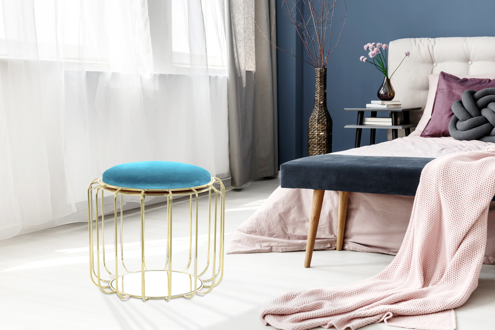 Tisch-Hocker COMFORTABLE - grün-gold - Metall