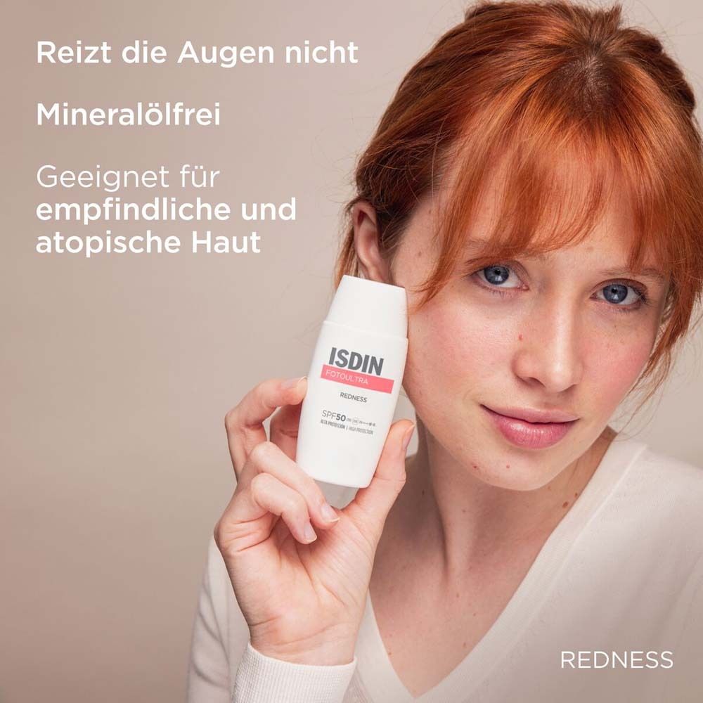 ISDIN Fotoultra Redness Sonnencreme Gesicht LSF50 bei sehr empfindlicher Haut, Rosazea und Couperose