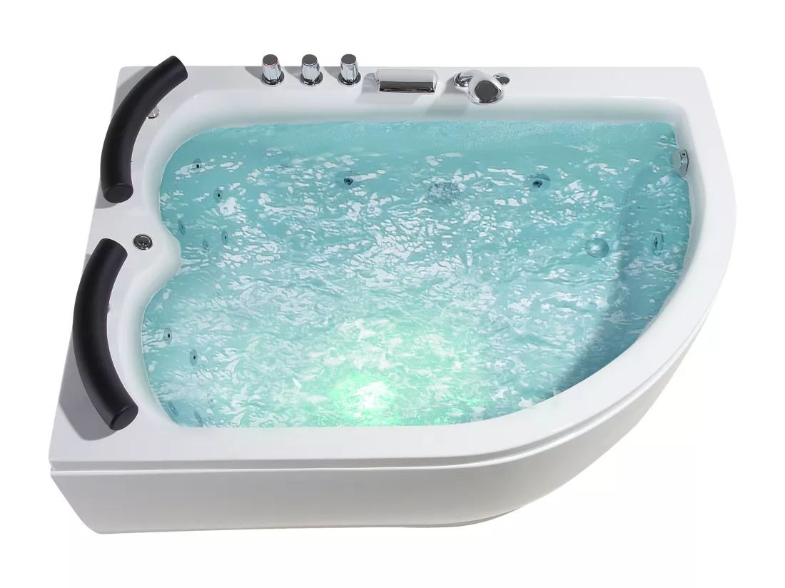 Baignoire angle droit blanche 158 x 113 cm avec LED PARADISO
