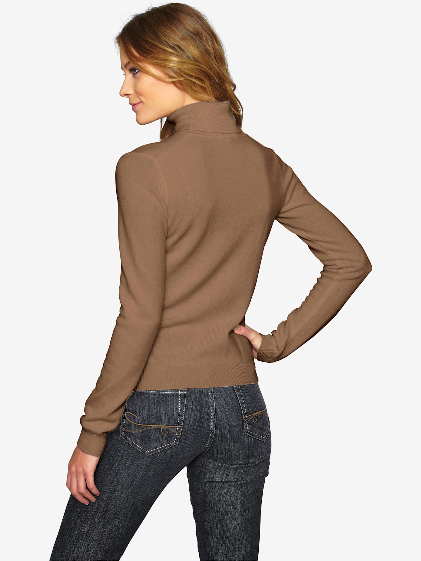 Pull à col roulé superbe basique en pur cachemire