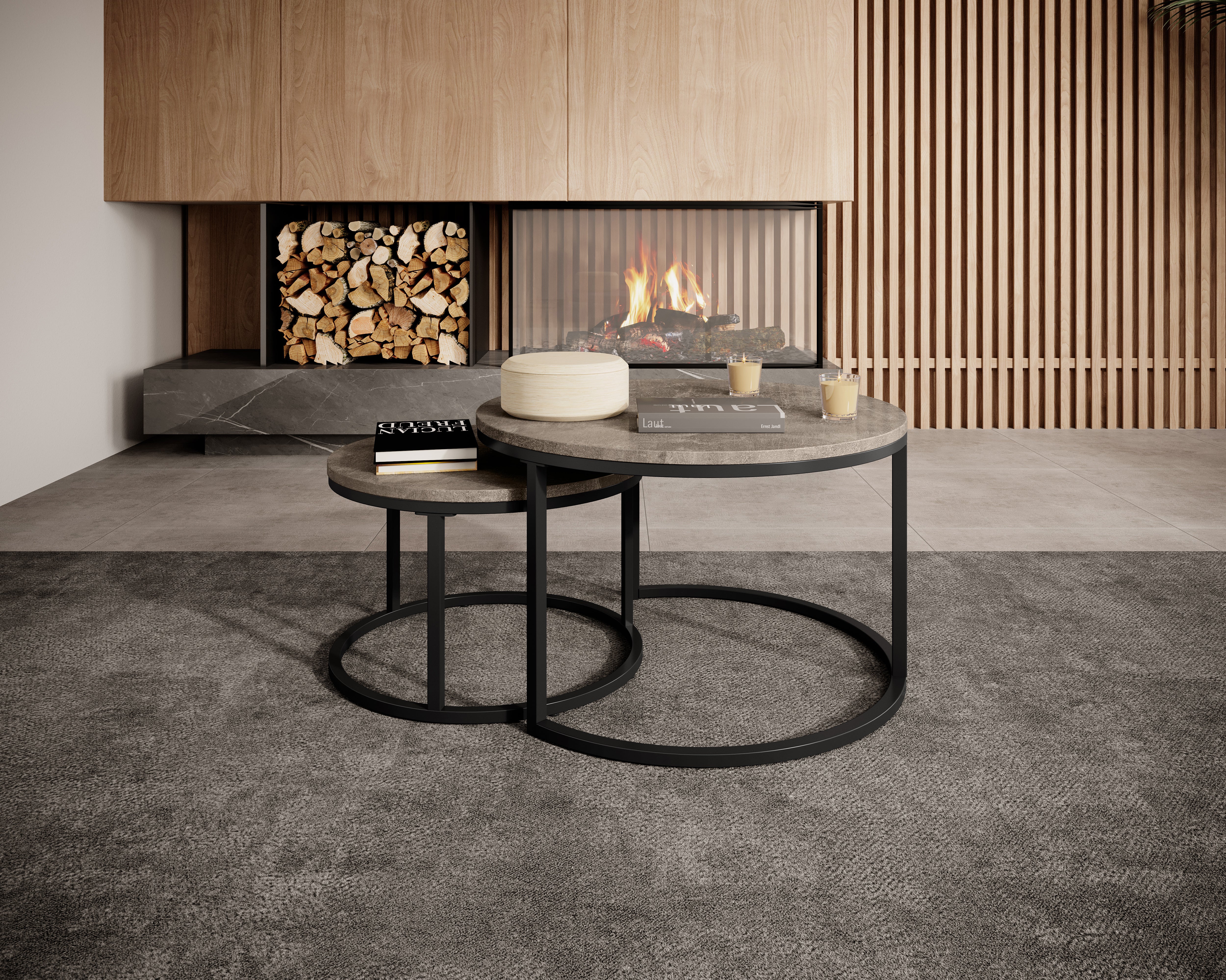 Rica - Salontafel set van 2 - Grijs marmerlook