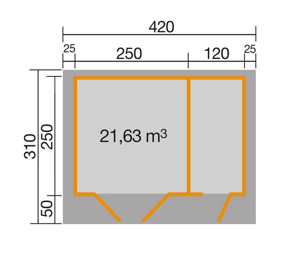 Weka Gartenhaus 253 Gr. 2, ca. B420/H270/T310