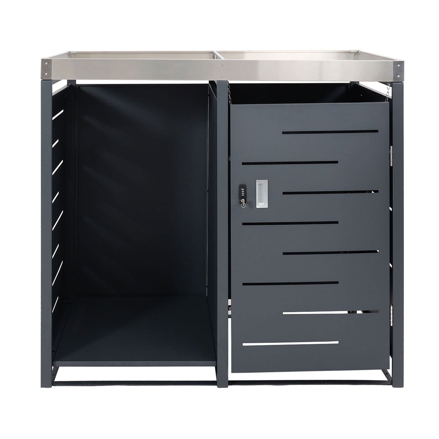 1er-Mülltonnenverkleidung mit Brennholzlager MCW-H40, Mülltonnenbox, 125x130x80cm erweiterbar Metall 45kg ~ anthrazit