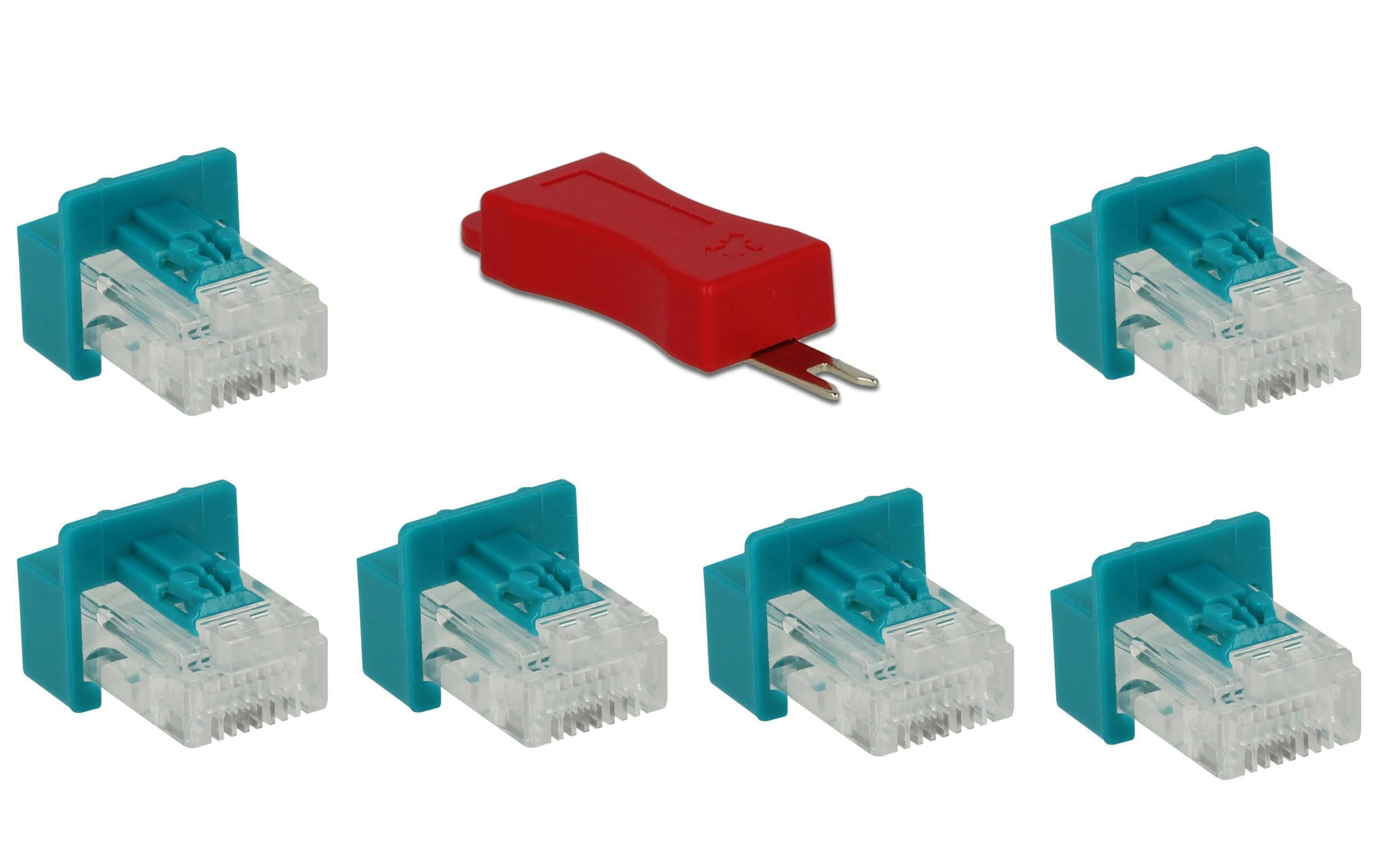 Clip RJ45 Portverriegelung inkl. Stecker Set 6 StückDelock RJ45 Secure Clip mit Stecker Set mit 6 Stück