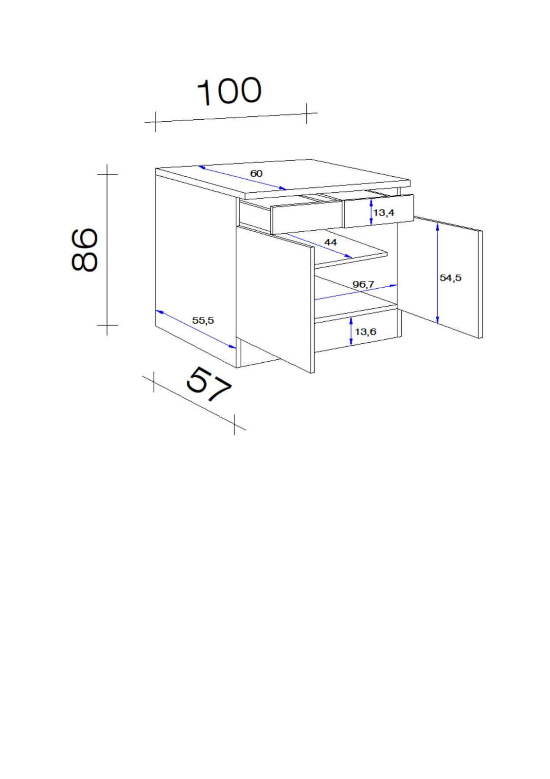 Unterschrank RISENTO - anthrazit - San Remo Eiche - 100 cm