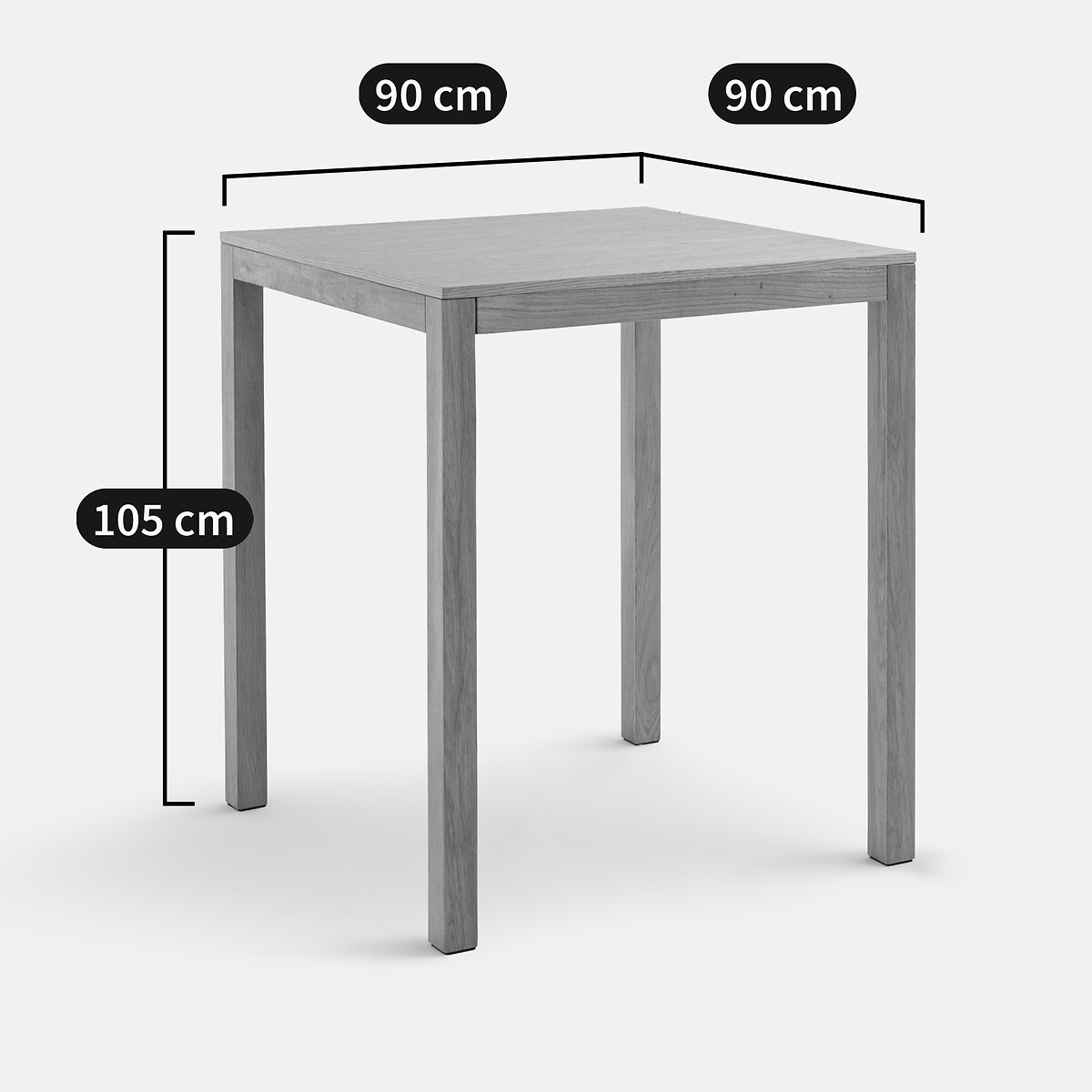LA REDOUTE INTERIEURS<br>Mesa alta quadrada de carvalho, bordas retas, Nusso