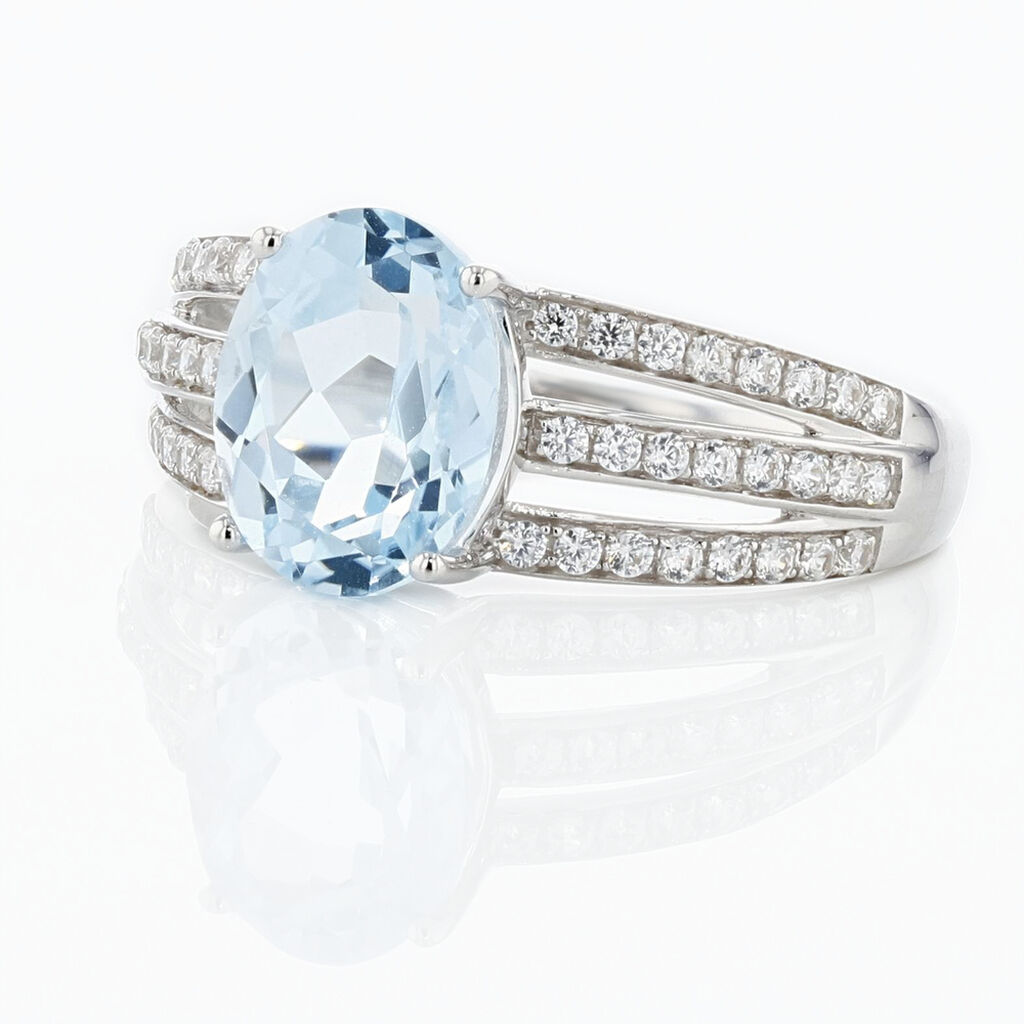 Bague Solitaire Carmelice Or Blanc Topaze Et Oxyde De Zirconium