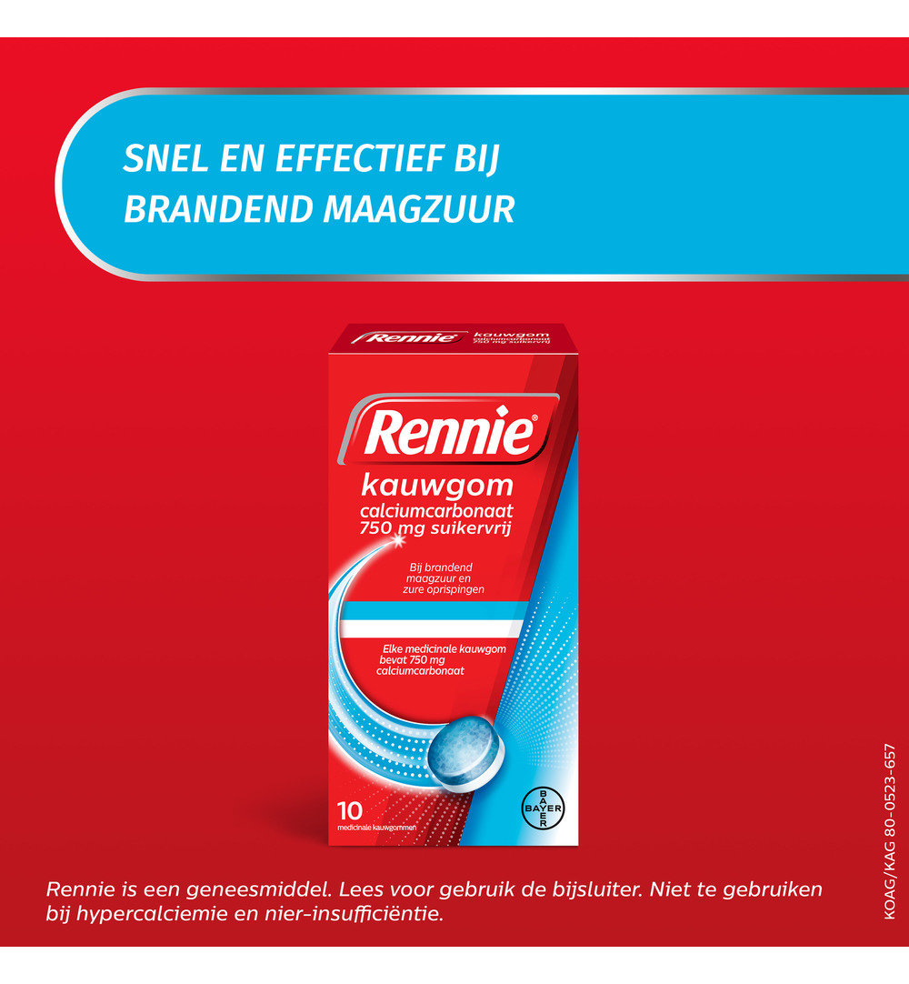 Rennie Kauwgom suikervrij 750mg (10stuks)