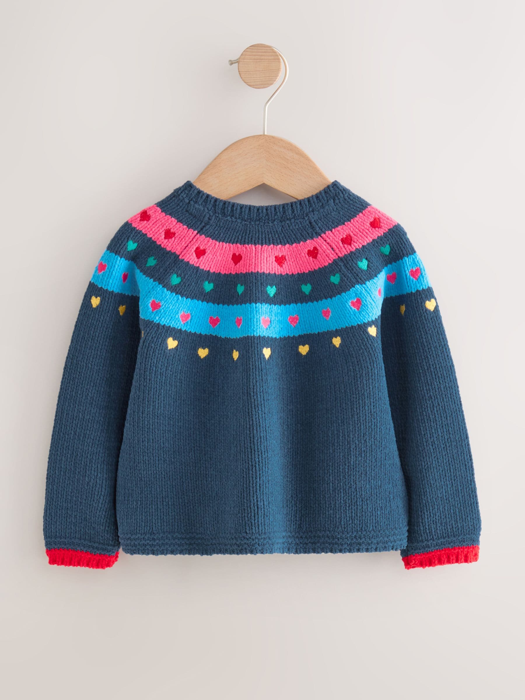 Marineblauw - Gebreid vest met hartjesprint (3mnd -7jr)