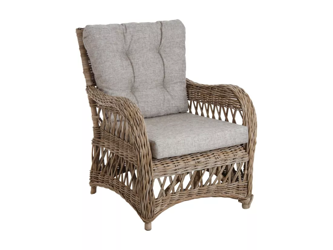 Fauteuil en poelet gris avec coussins Kisaran