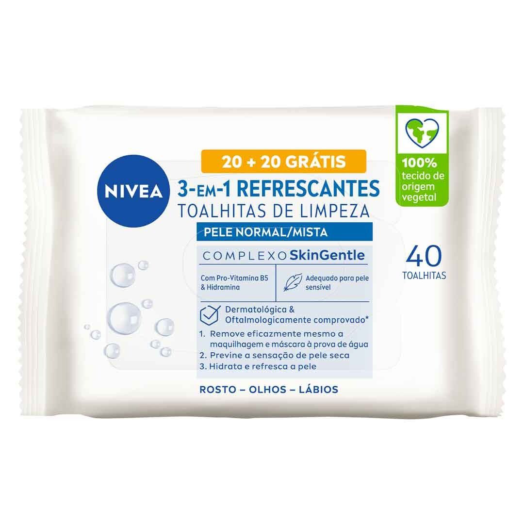 NIVEA  Toalhitas de Limpeza Refrescantes 3em1 - 40un