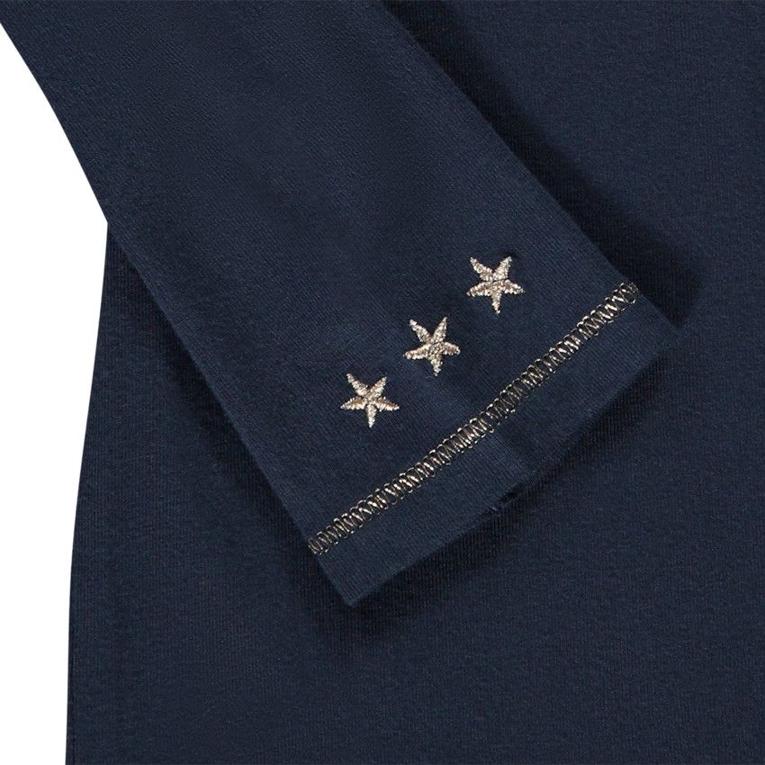 Sous-pull en jersey avec col cheminée et broderies étoiles pour bébé fille - Bleu marine