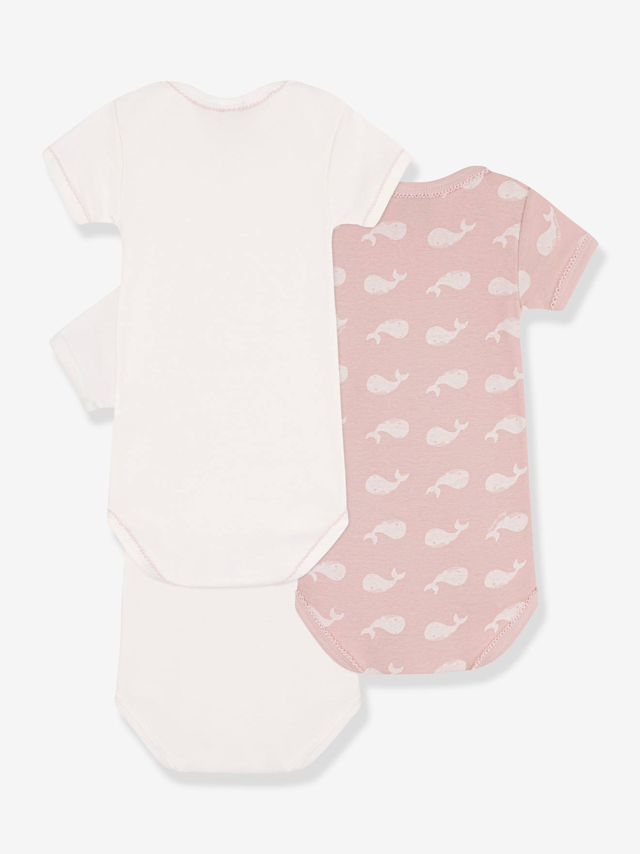 Conjunto de 3 bodies de manga curta PETIT BATEAU em algodão orgânico, brancos.