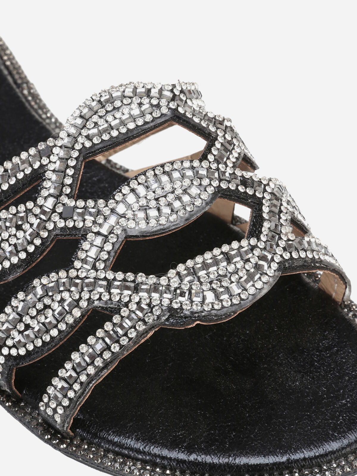 Mules plates à strass- Noir