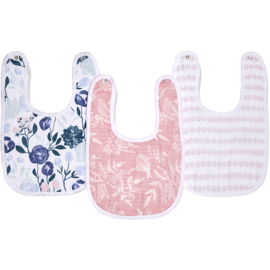 aden + anais™ essentials Baumwoll-Musselin-Baby-Lätzchen mit Druckknöpfen 3er-Pack flowers bloom