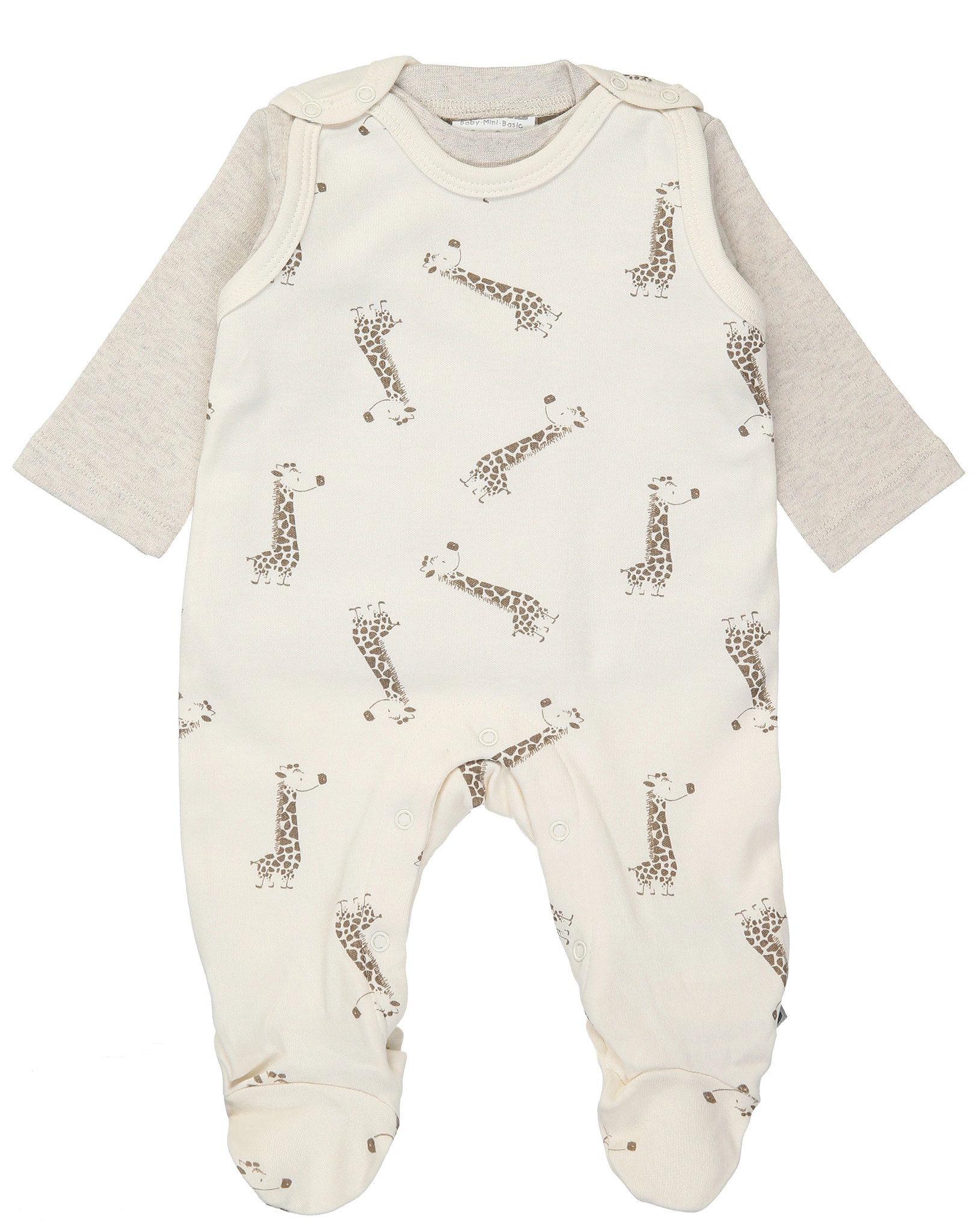 Strampler GIRAFFEN mit Langarmshirt in beige