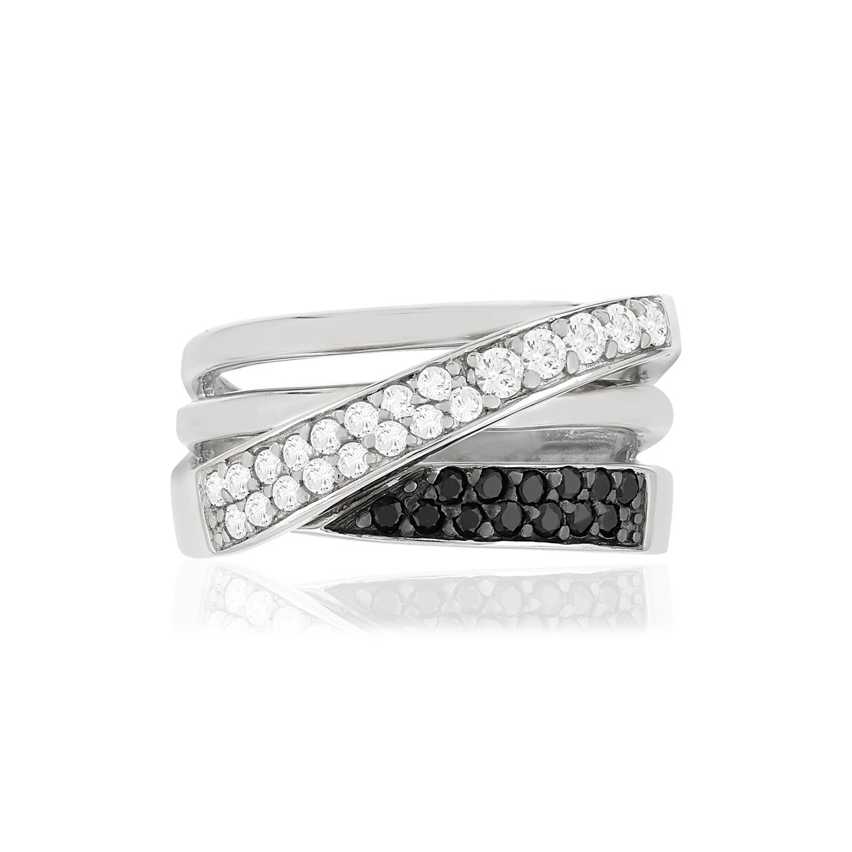 Bague argent 925 zirconias noirs et blancs