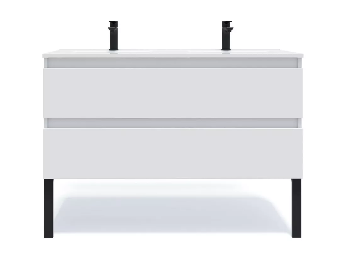 Meuble de salle de bain suspendu double vasque intégrée 120cm 2 tiroirs Blanc - Hudson