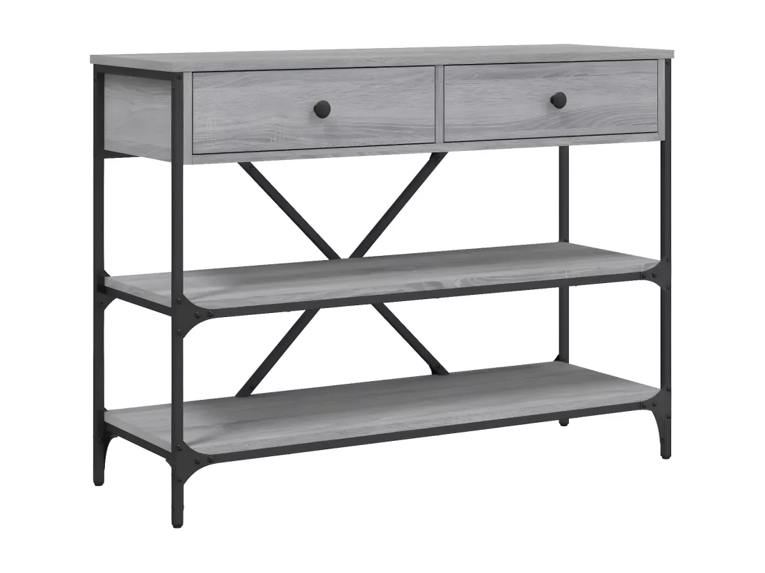 Table console avec tiroirs et étagères gris bois d'ingénierie