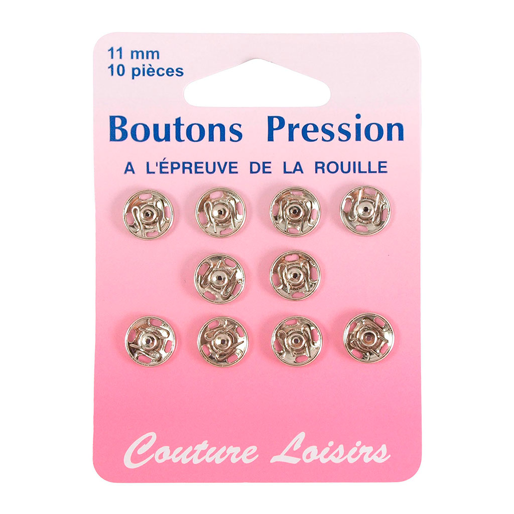 Lot de 10 boutons pression argents 11mm