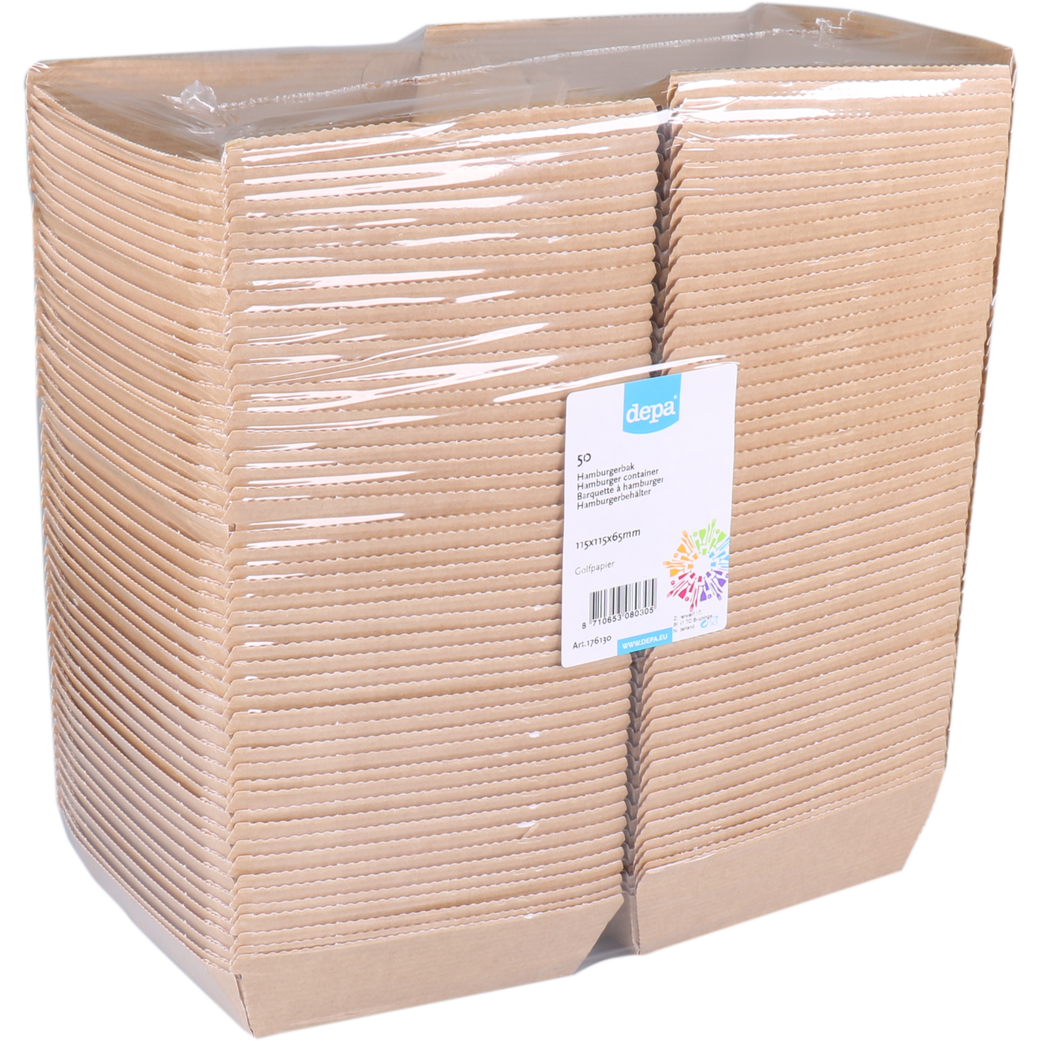 Depa Bak, Ersatzpapier, Golfpapieren snacklijn, hamburgerbox, 115x115x65mm, bruin