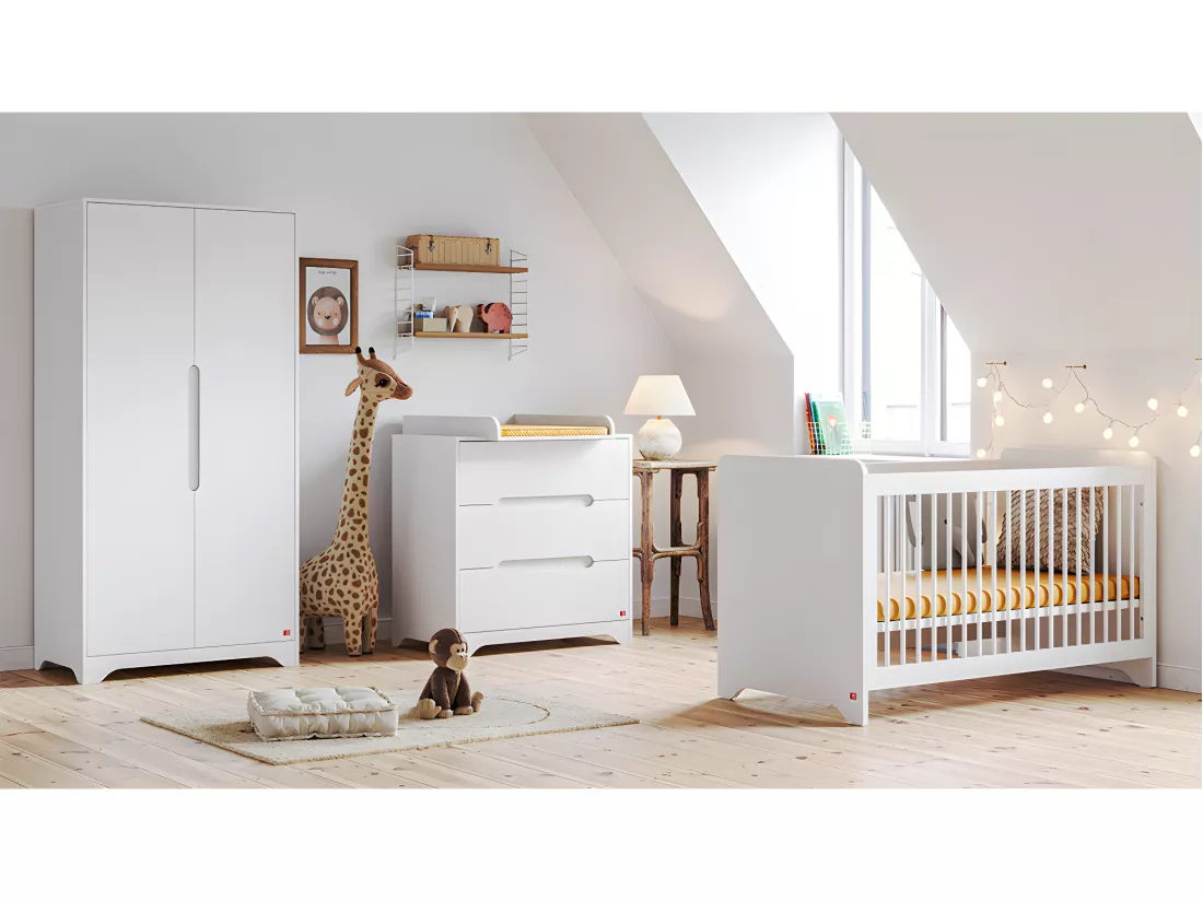 Lit bébé 60x120 et armoire 2 portes Ova Blanc