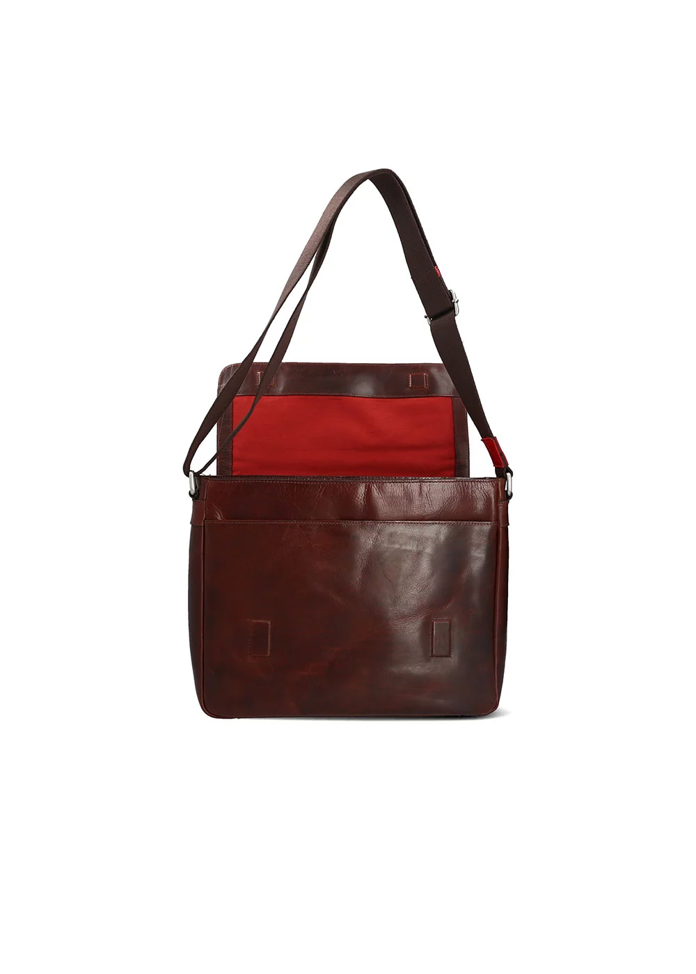FACTEUR WILSON ZIP ROUGE CUIR MARRON
