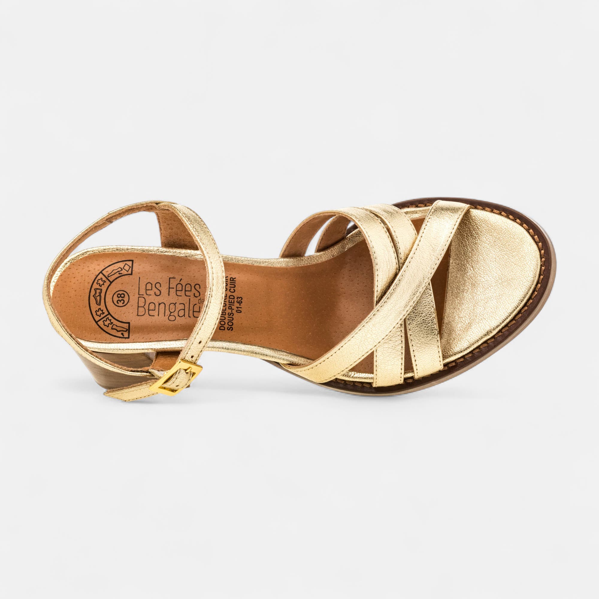 Nu-pieds à talon Femme en cuir or