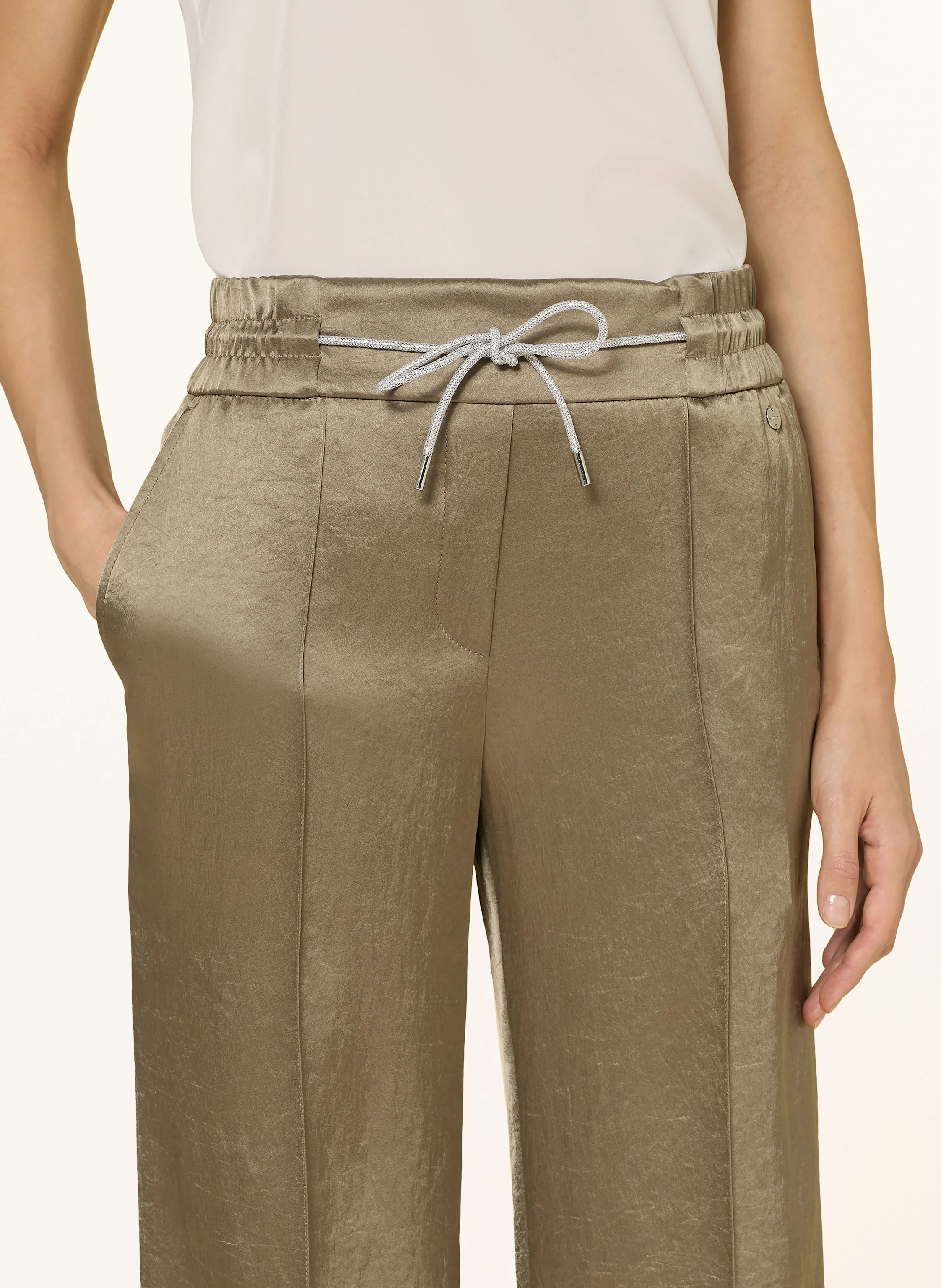 MARC CAIN Marlenehose aus Satin mit Schmucksteinen