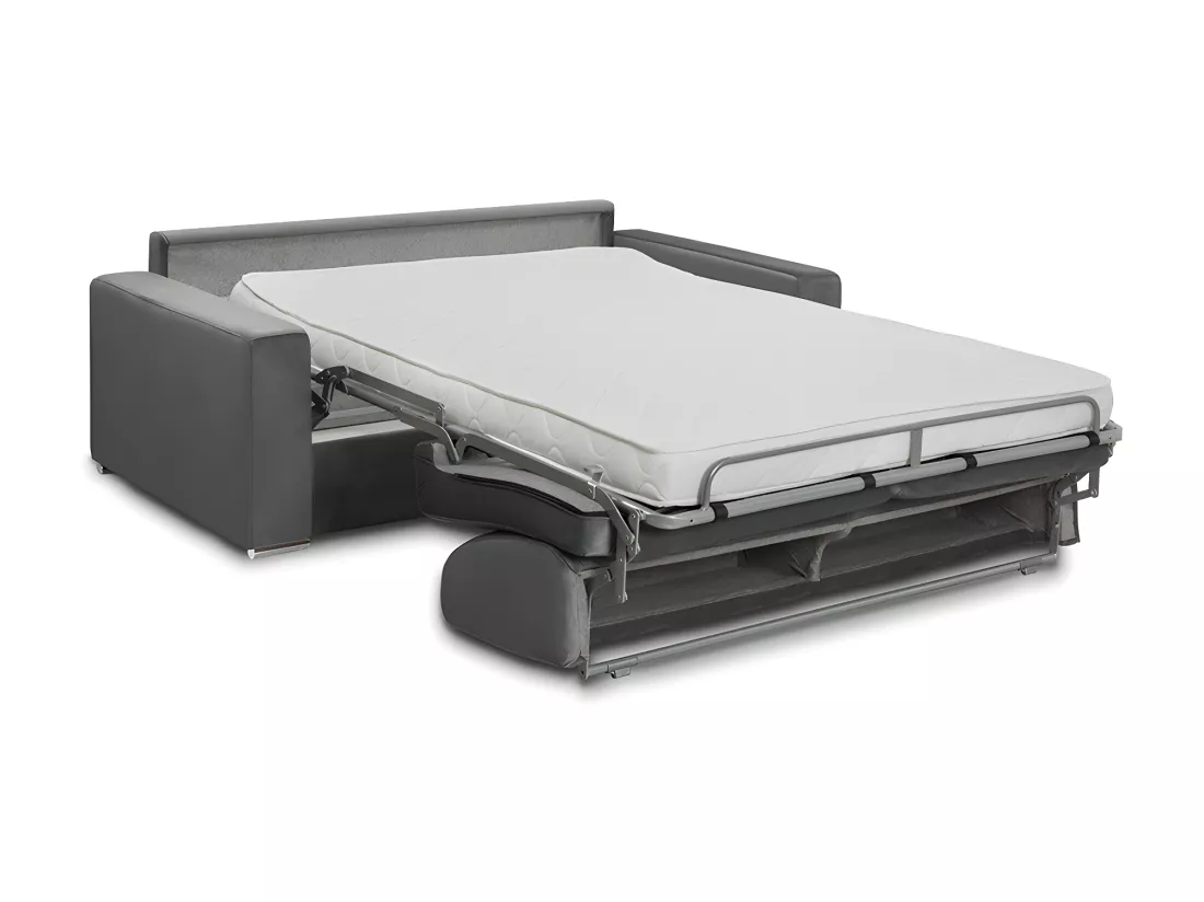 Canapé 2 places convertible express en velours gris anthracite - Couchage 120 cm - Matelas 14 cm CALIFE