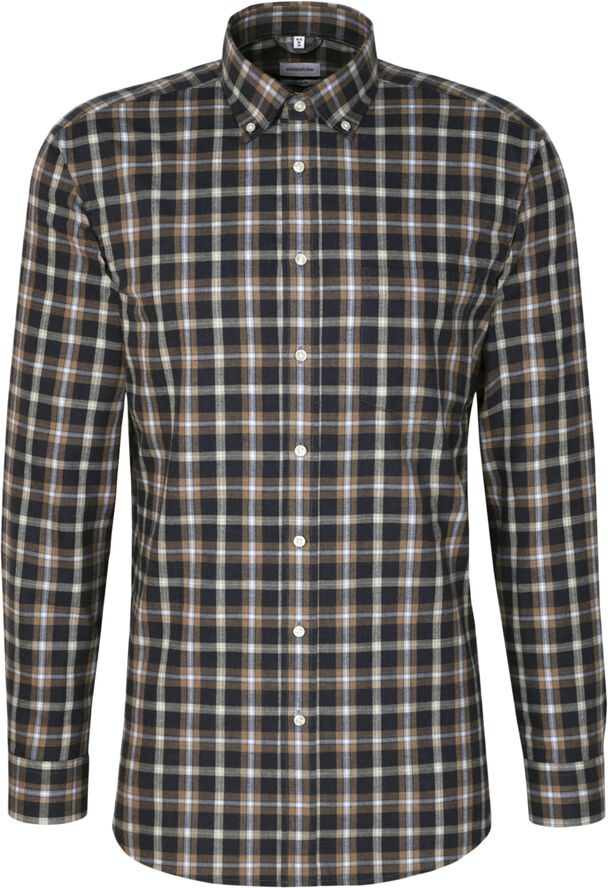 Seidensticker Flannel shirt Regular Long sleeve Button-Down-Collar Check Blue