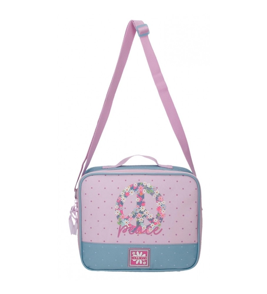 Bolsa de ombro/porta-alimentos Roll Road Peace, azul e rosa.