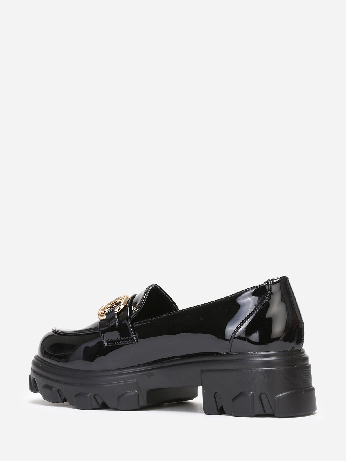 Mocassins vernis crantés à bride- Noir