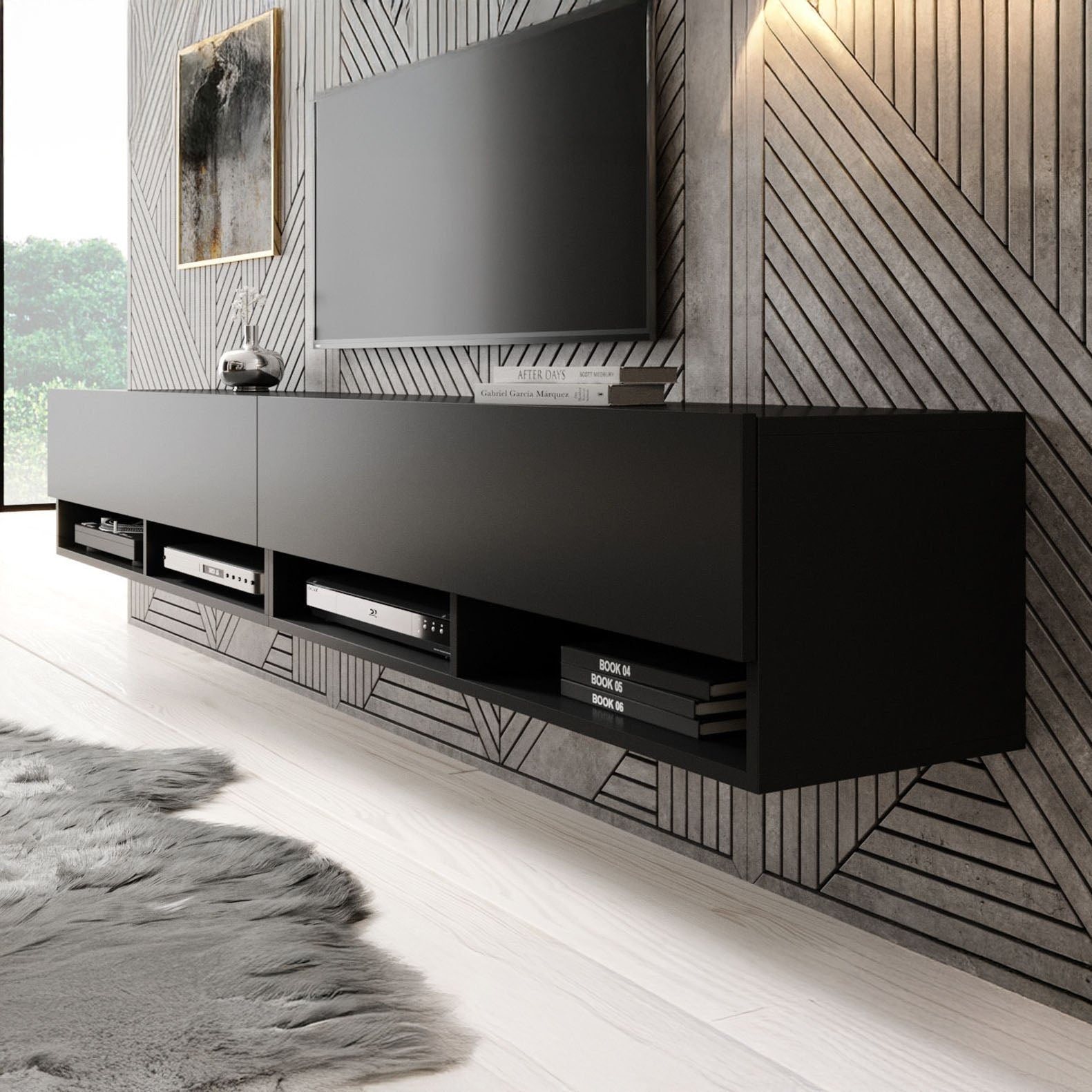 Asino - TV-Meubel - Mat zwart - 200 cm