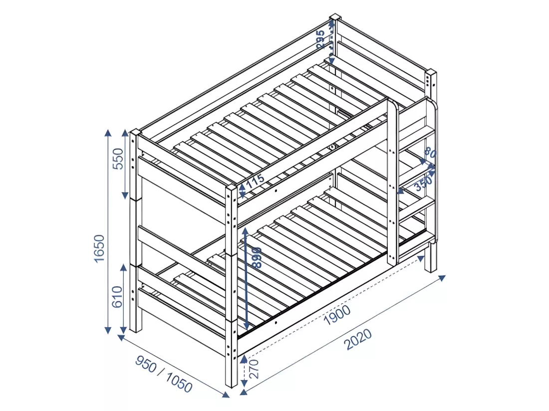 Pack lit superposé séparable gigogne avec matelas 90x190 cm bois massif blanc AARON