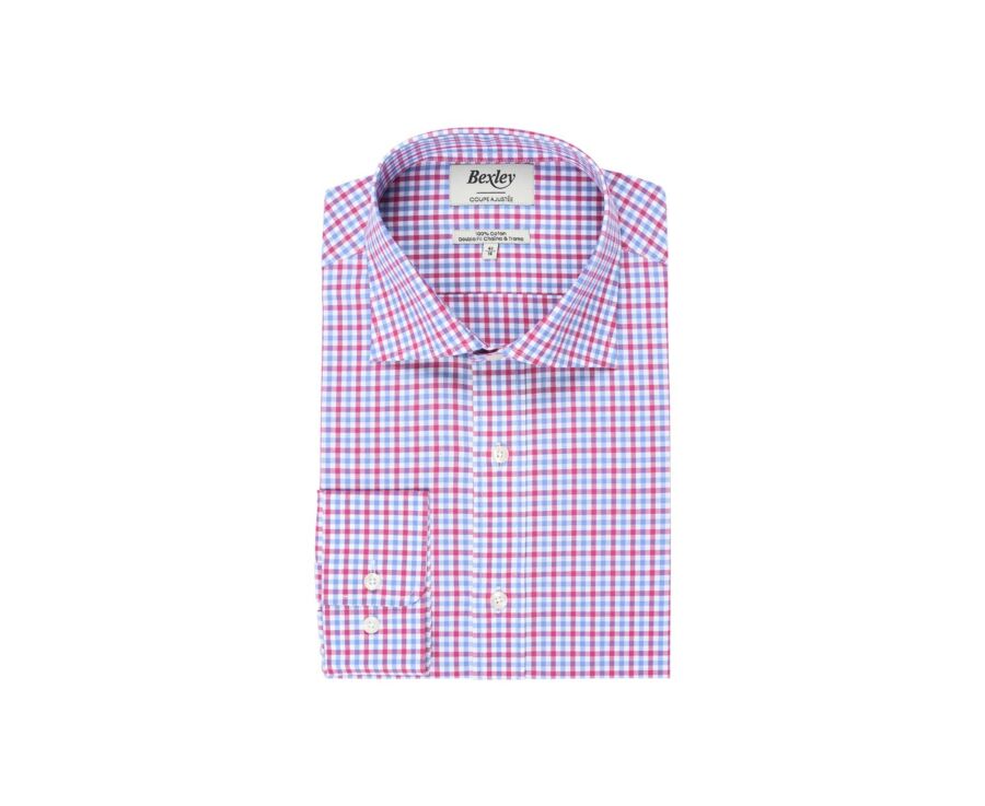 Chemise coton blanc à carreaux roses, bleus et blancs - RUGGERO