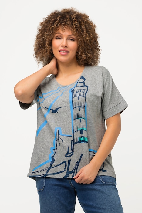 T-Shirt, Leuchtturm, Oversized, Rundhals, Halbarm