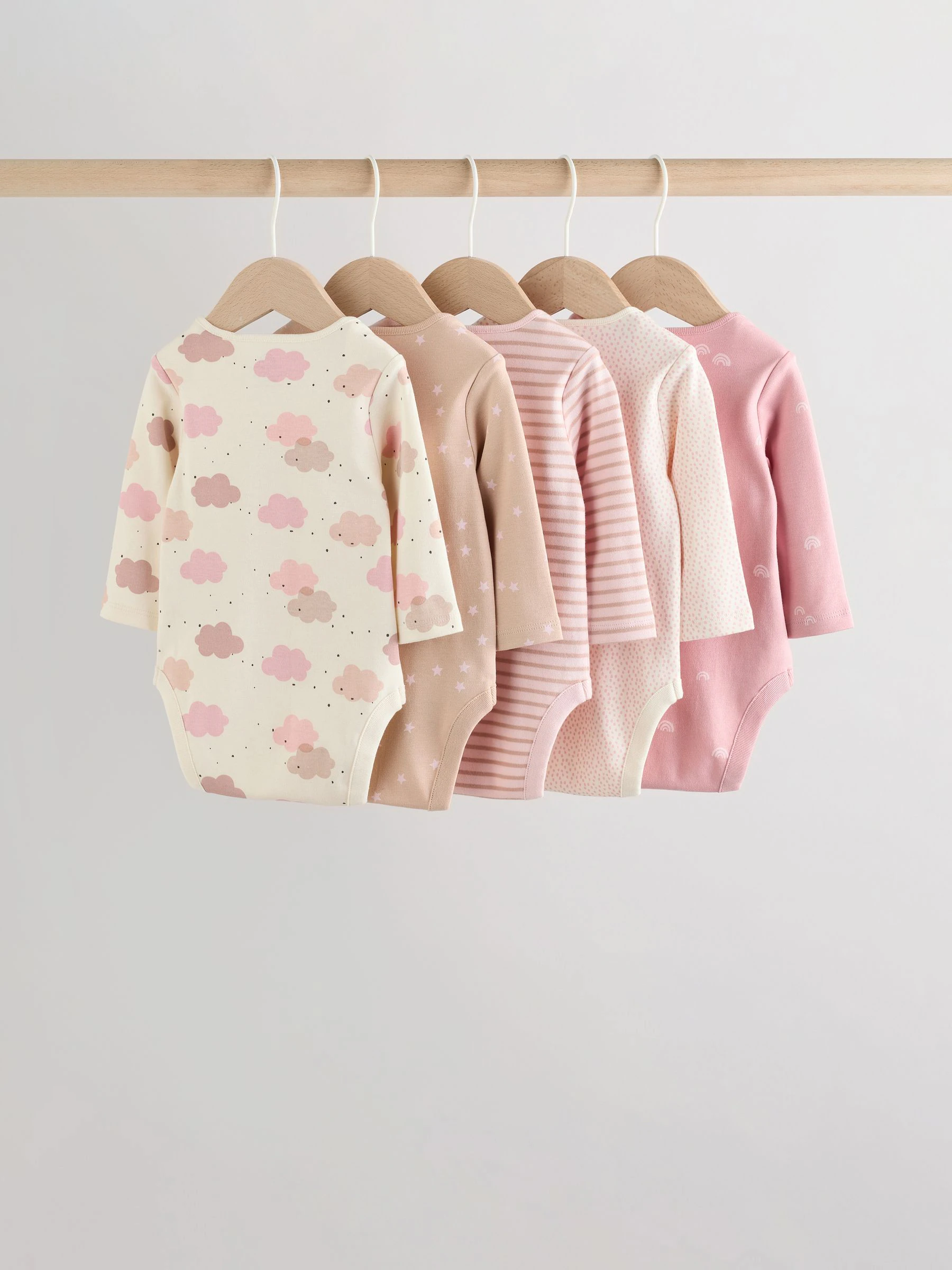 Roze - Set van 5 rompers met lange mouwen