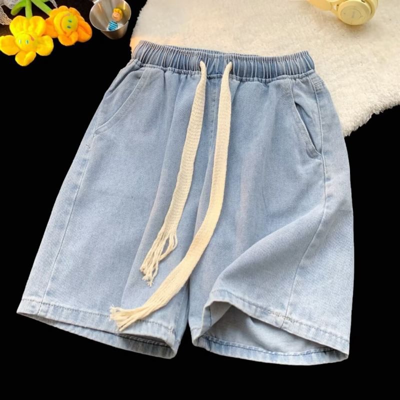 Acrius - Gewassen denim shorts met trekkoordtaille