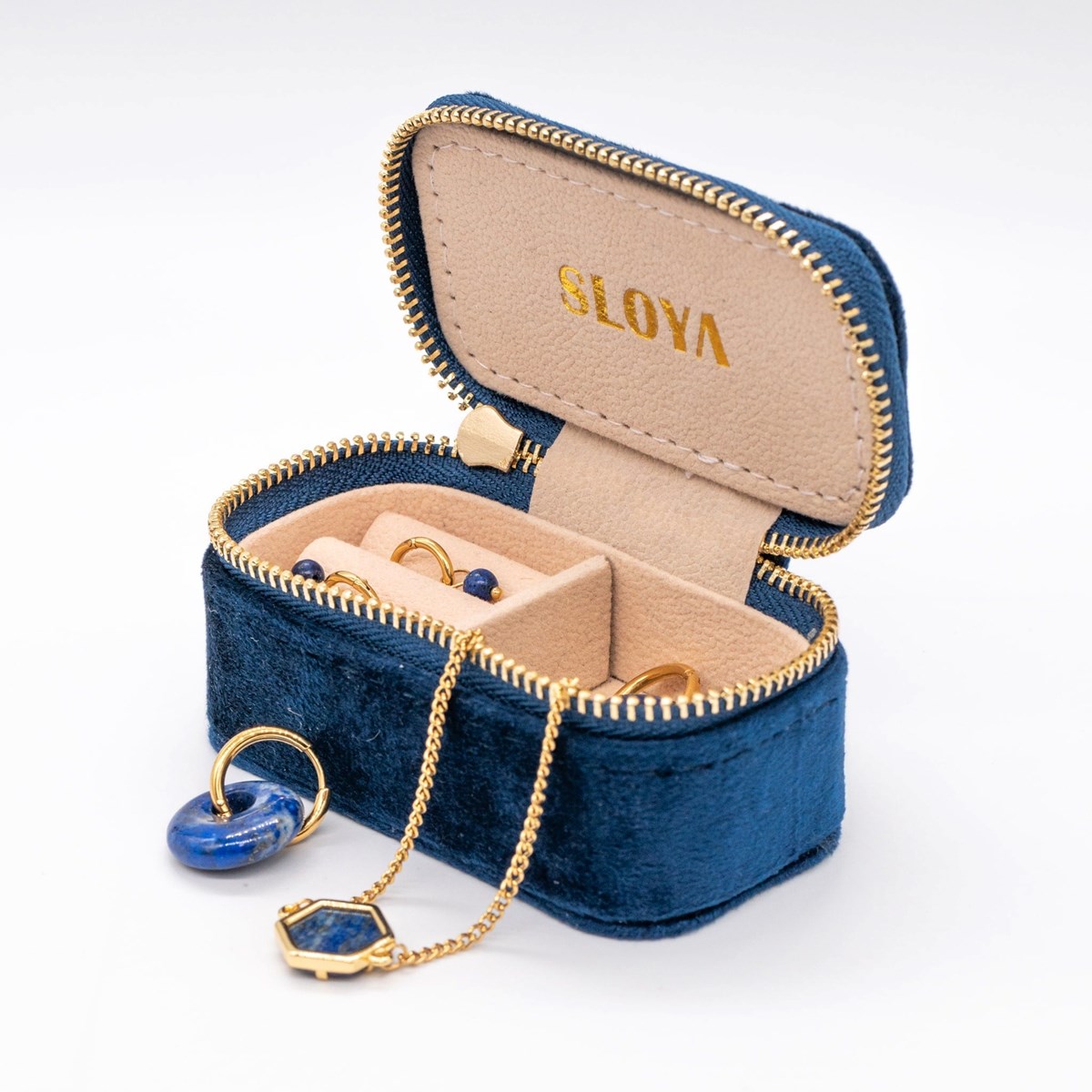 Mini boîte à bijoux velours bleu lapis-lazuli