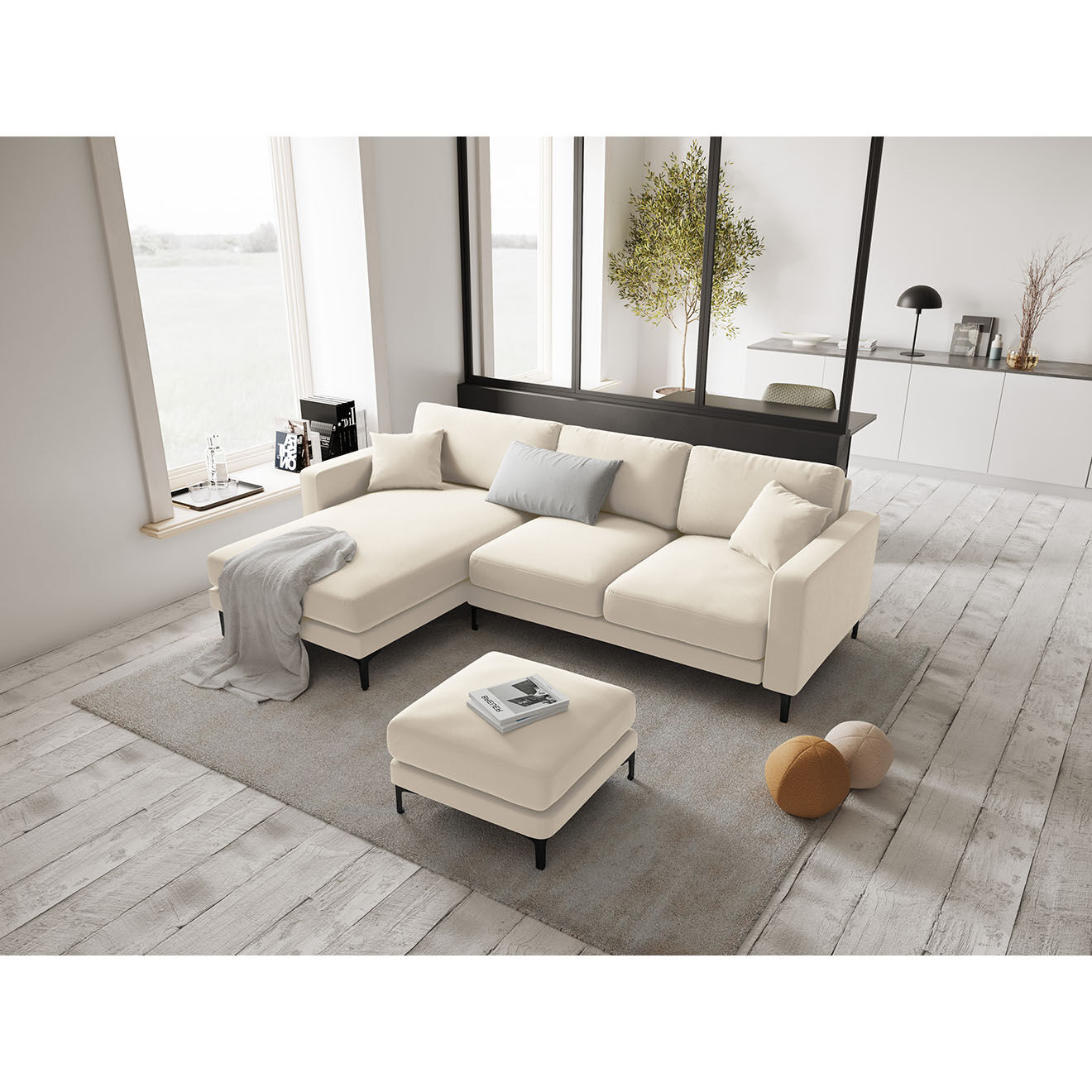 Mazzini Sofas Canapé d'angle Gauche Velours Venus 4 Places beige clair - 248x160x90 cm