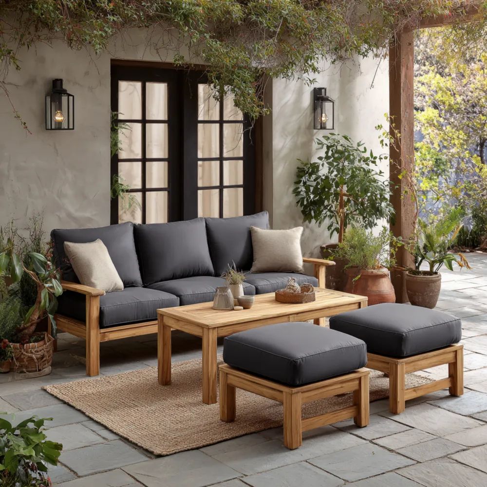 Garten-Sofaset Teakholz 200x75x90 cm – Dunkelgrau – Moderner Stil