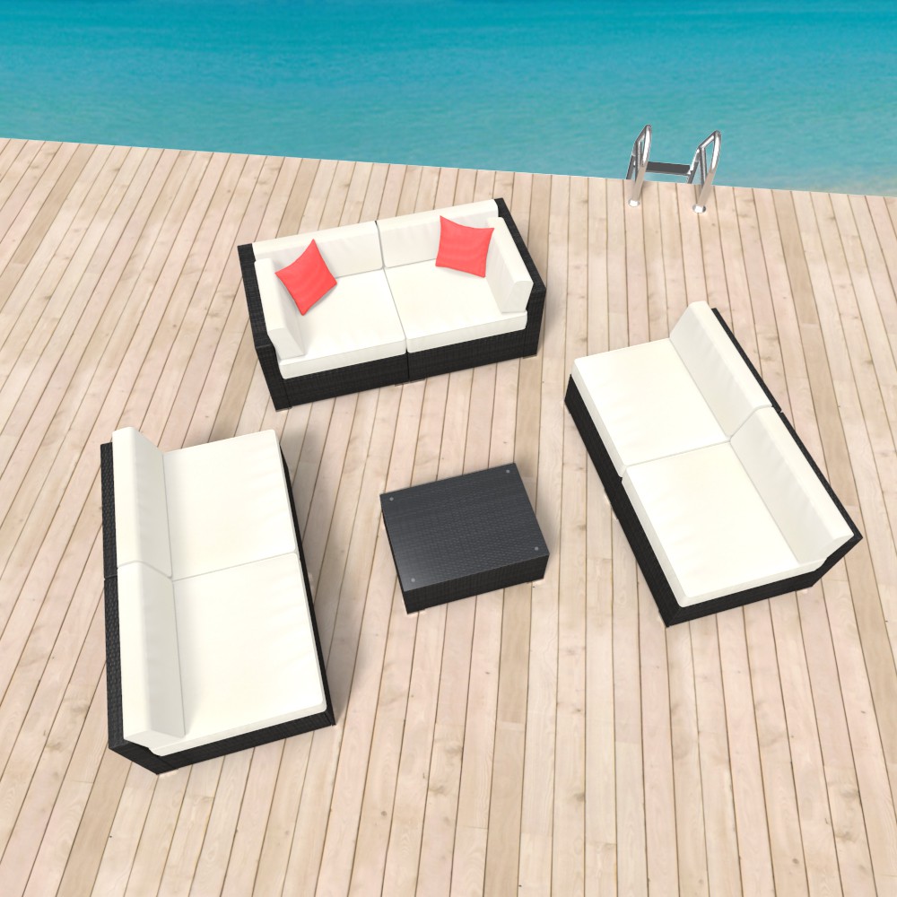 Rattanlounge SYDNEY schwarz/weiss
