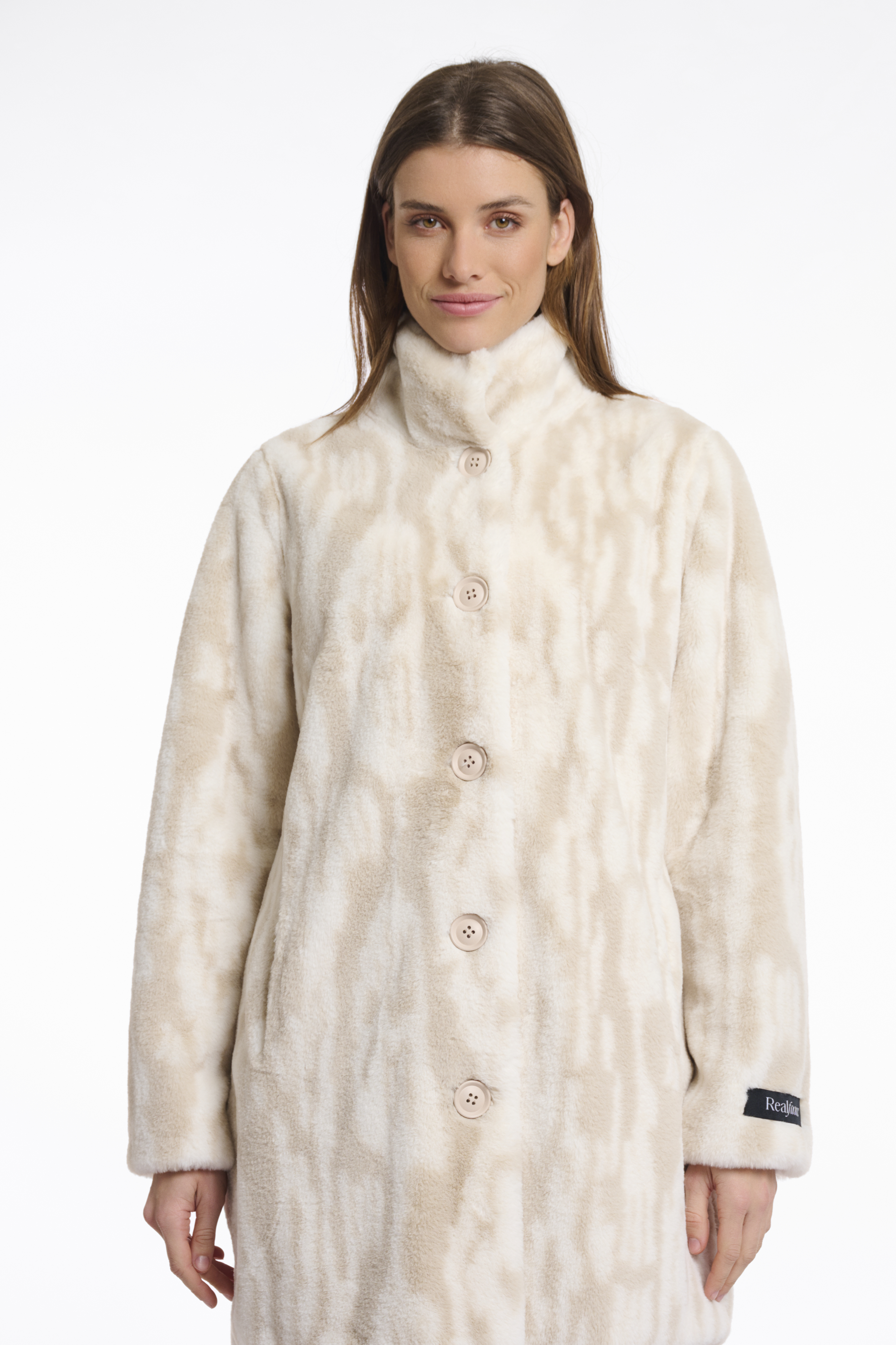 Rino & Pelle - Nonna Single Breasted Fake Fur Coat - Birch Frozen Flower